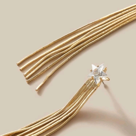 💖 2/$30 Shooting Star rhinestone boho stud long gold tone tassel drop earrings - Picture 5 of 17